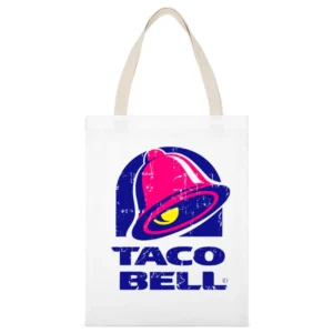 Taco Bell Fast Food Restaurant Distressed Look White Canvas Tote Shopping Bag