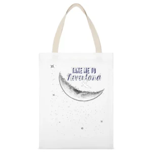 Take Me To Neverland Fun Peter Pan Popular Graphic Movie White Canvas Tote Shopping Bag