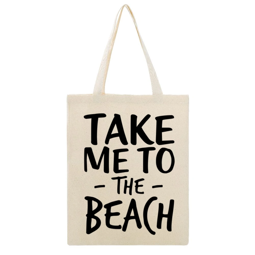Take Me To The Beach Fun Summer Love Graphic Beige Canvas Tote Shopping Bag