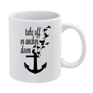 Take Off Or Anchor Down Flying Birds Graphic Tee Shirt White Mug