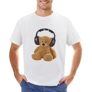 Teddy Bear With Headphones Fun Music Lover Graphic Asian Size Men T-Shirt