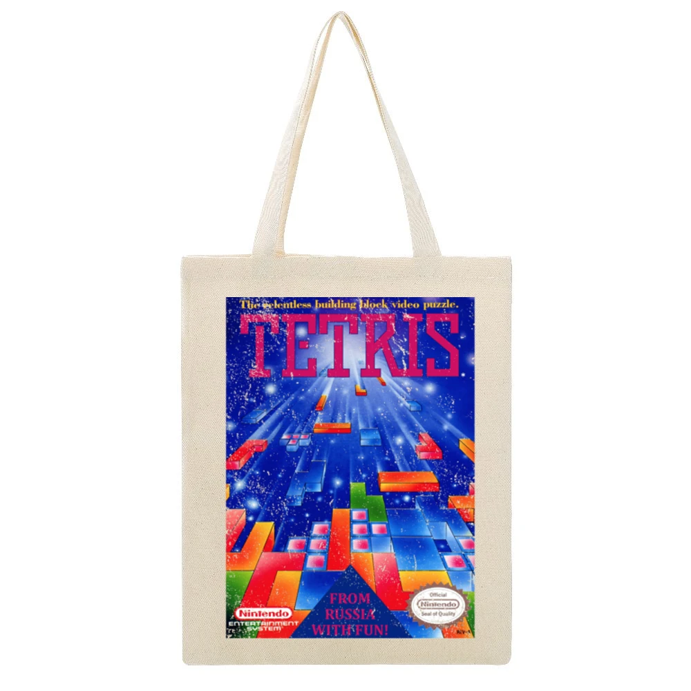 Tetris Nes Nintendo Old School Retro Video Game Fan Distressed Beige Canvas Tote Shopping Bag