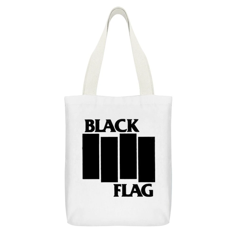 The Black Flag White Canvas Tote Shopping Bag With Interior Pocket