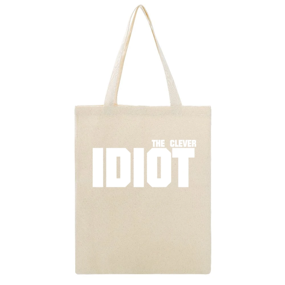 The Clever Idiot Beige Canvas Tote Shopping Bag