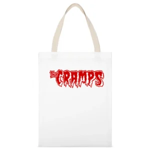 The Cramps red text logo White Canvas Tote Shopping Bag