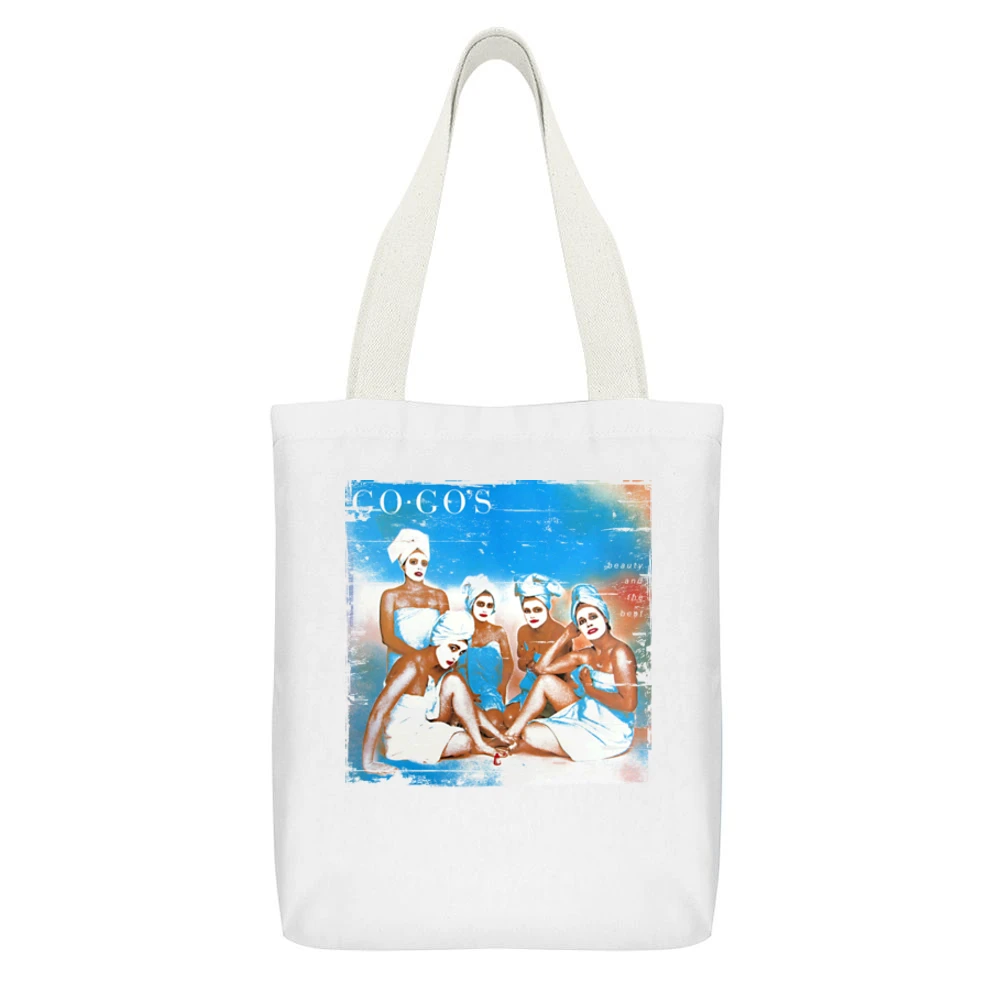 The Go Gos Beauty And The Beat Album Cover Distressed Image White Canvas Tote Shopping Bag With Interior Pocket