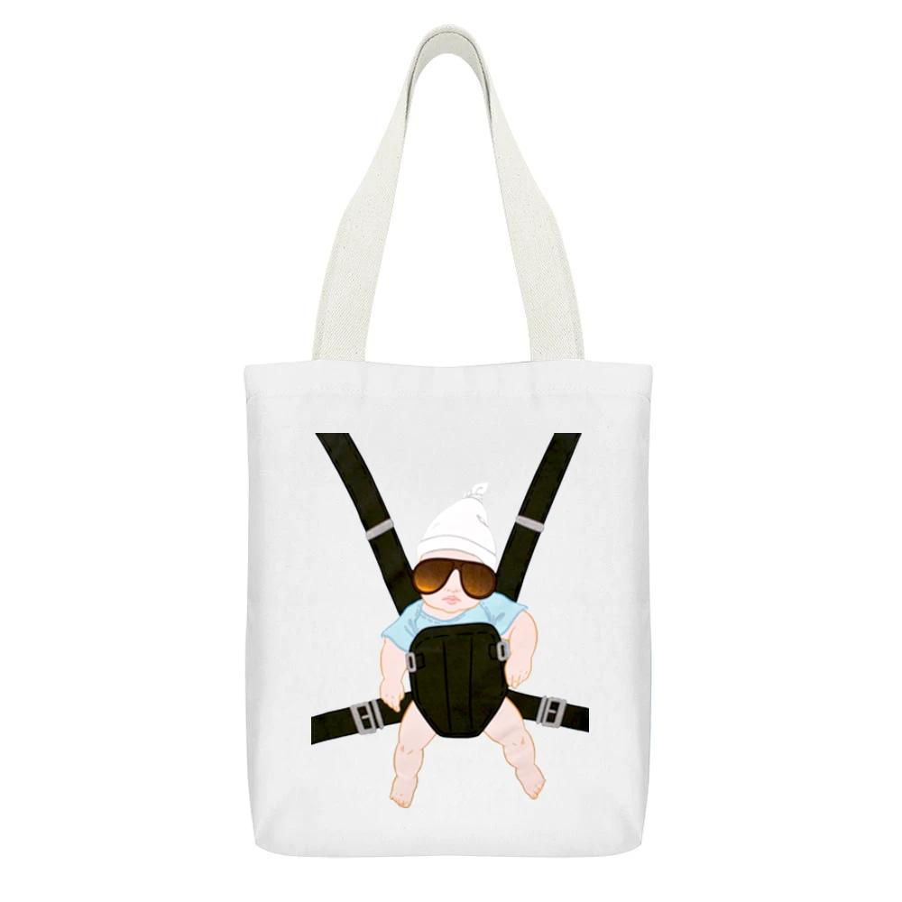 The Hangover Movie Baby Carrier Funny White Canvas Tote Shopping Bag With Interior Pocket