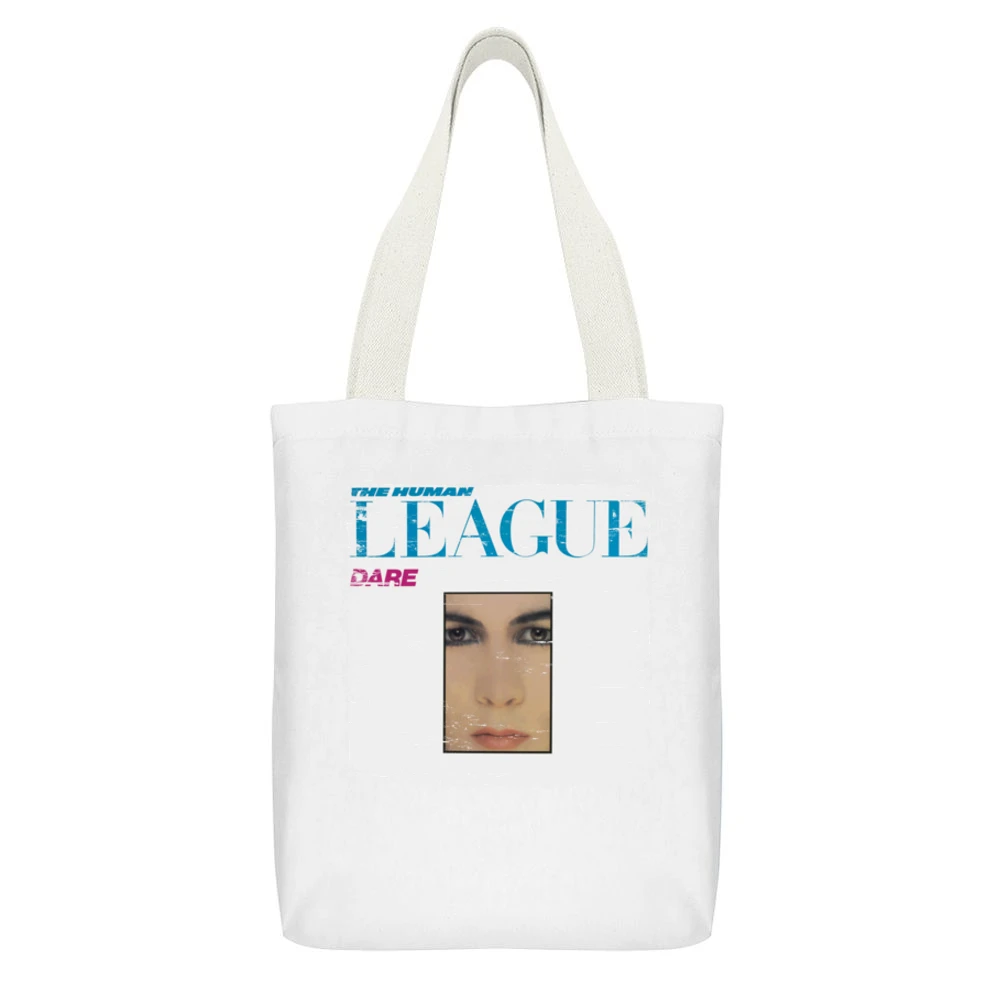 The Human League Dare Album Cover Distressed Image White Canvas Tote Shopping Bag With Interior Pocket
