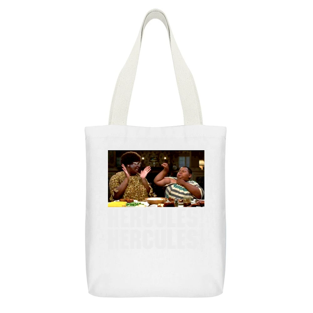 The Nutty Professor Movie Hercules White Canvas Tote Shopping Bag With Interior Pocket
