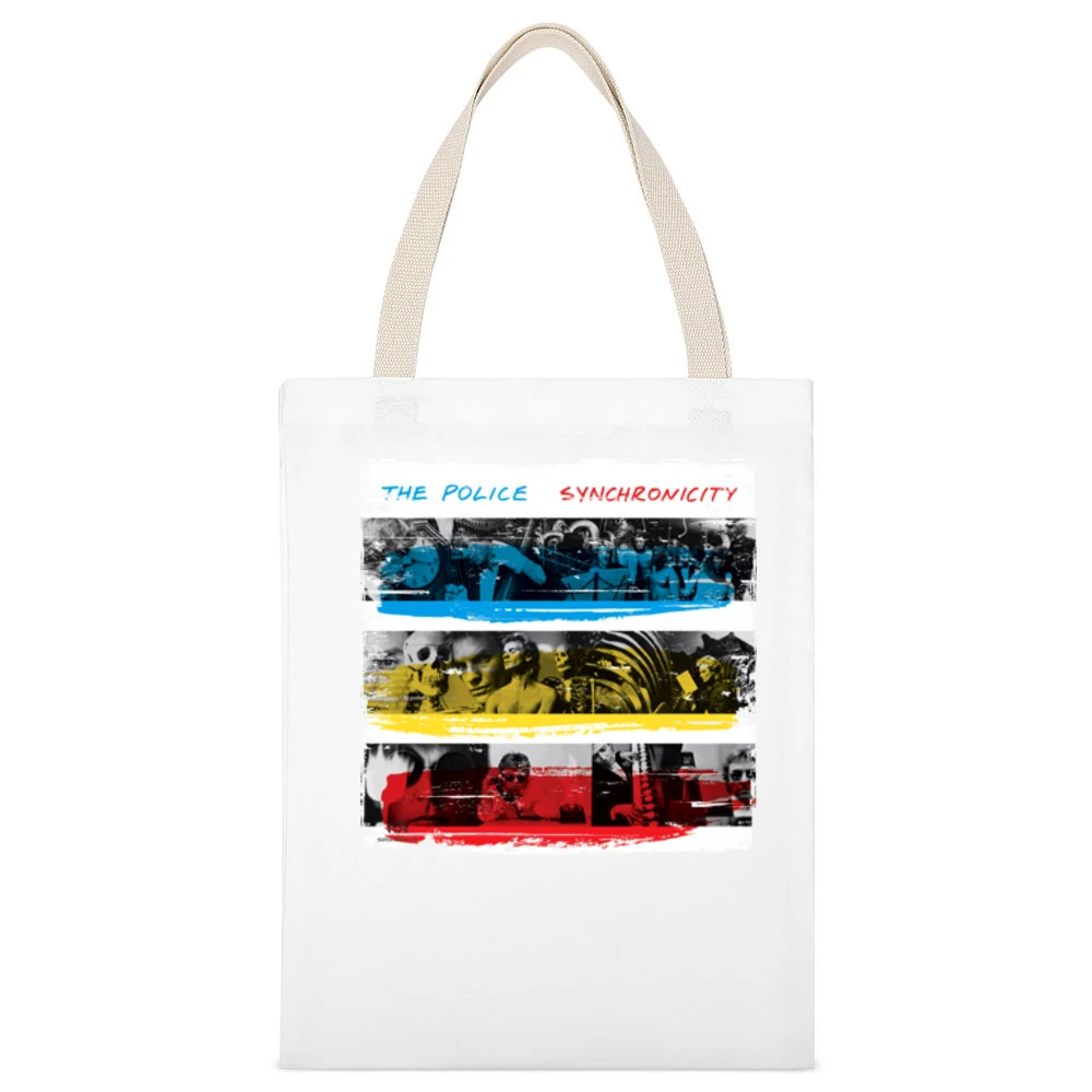 The Police Synchronicity Album Cover Distressed Image White Canvas Tote Shopping Bag