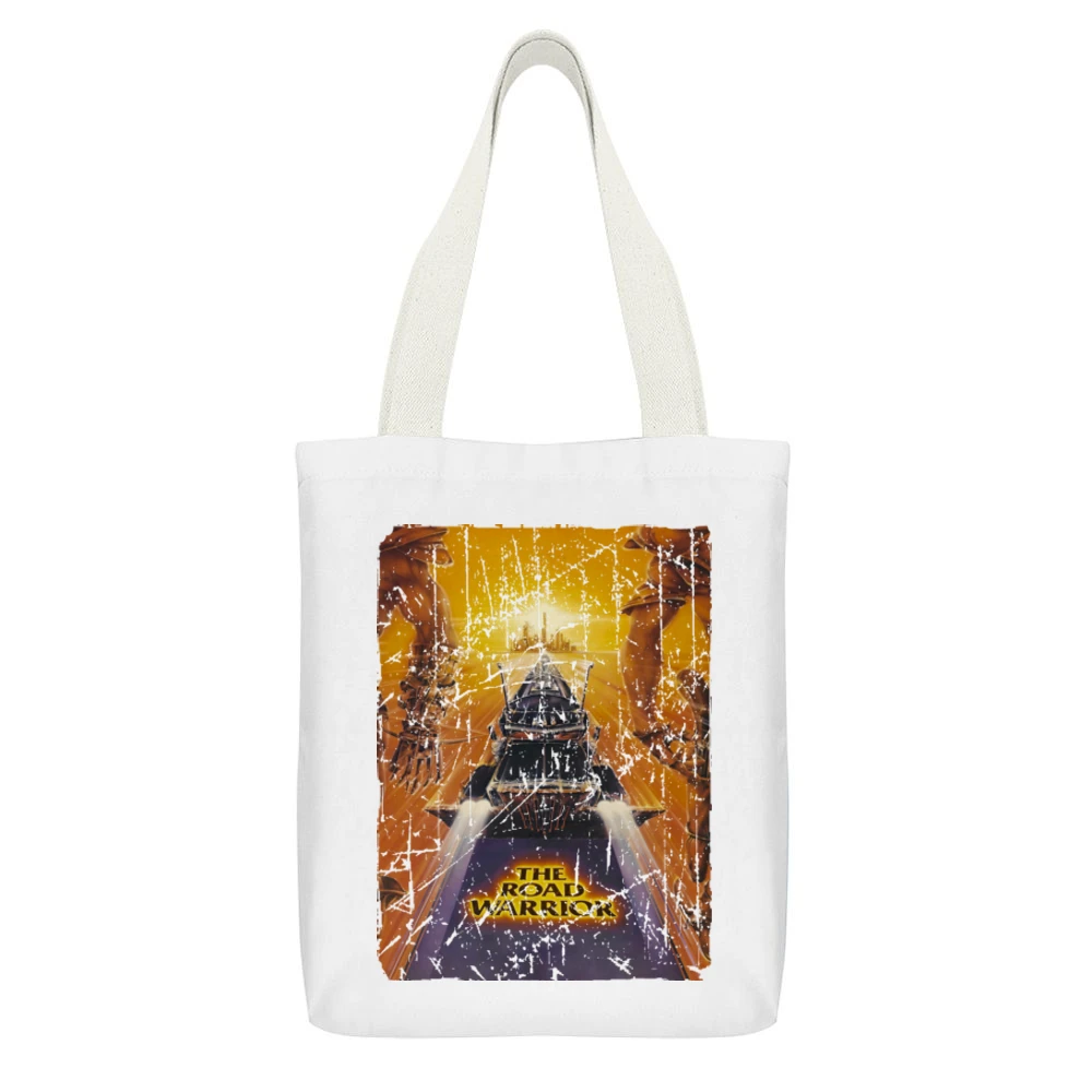 The Road Warrior Movie Poster Retro Aged Look White Canvas Tote Shopping Bag With Interior Pocket