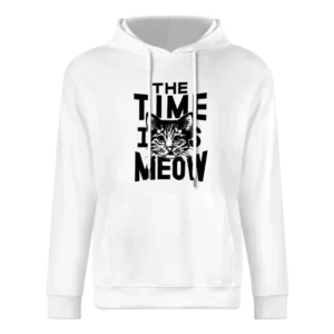 The Time Is Meow Funny Now Cat Lover Graphic European Size Men Hoodie