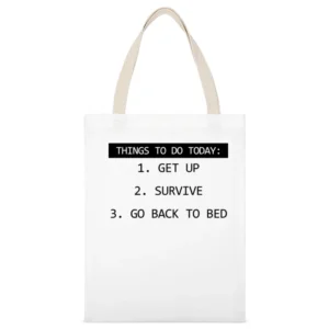 Things To Do Today Back To Bed Funny Tee Shirt White Canvas Tote Shopping Bag