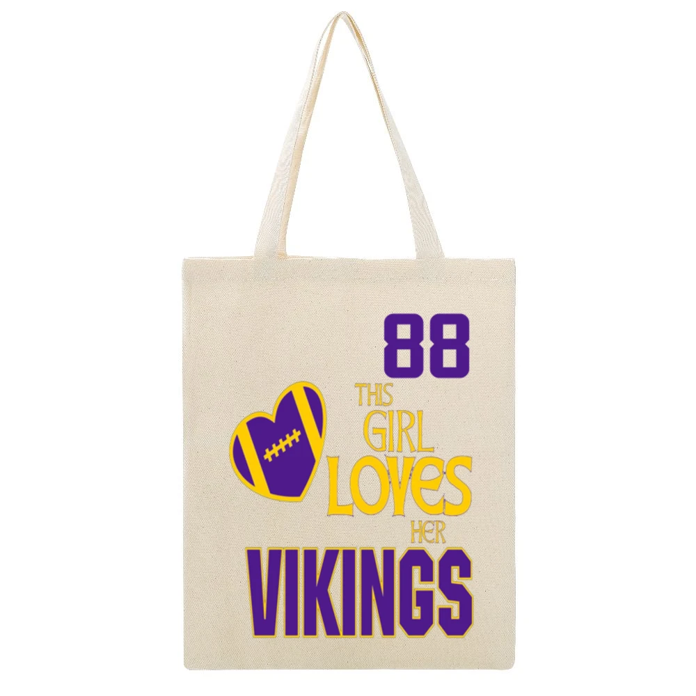 This Girl Loves Her Vikings 88 Beige Canvas Tote Shopping Bag