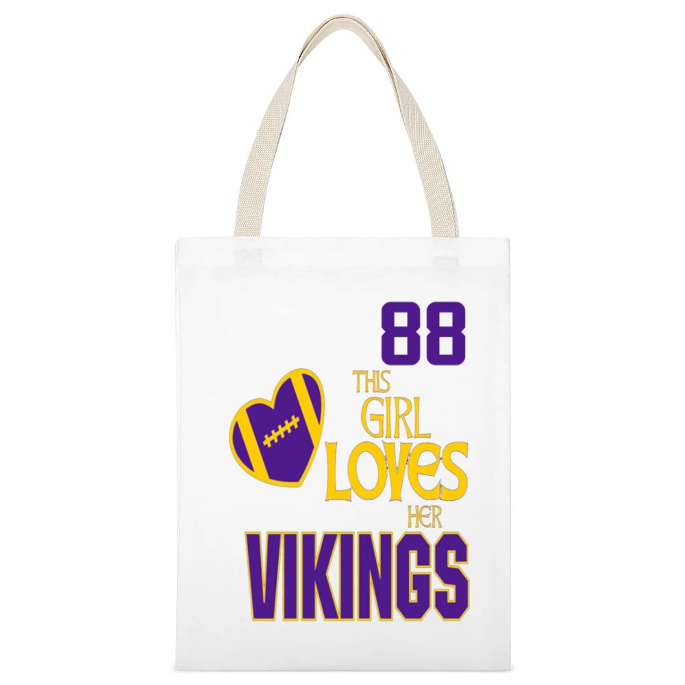 This Girl Loves Her Vikings 88 White Canvas Tote Shopping Bag