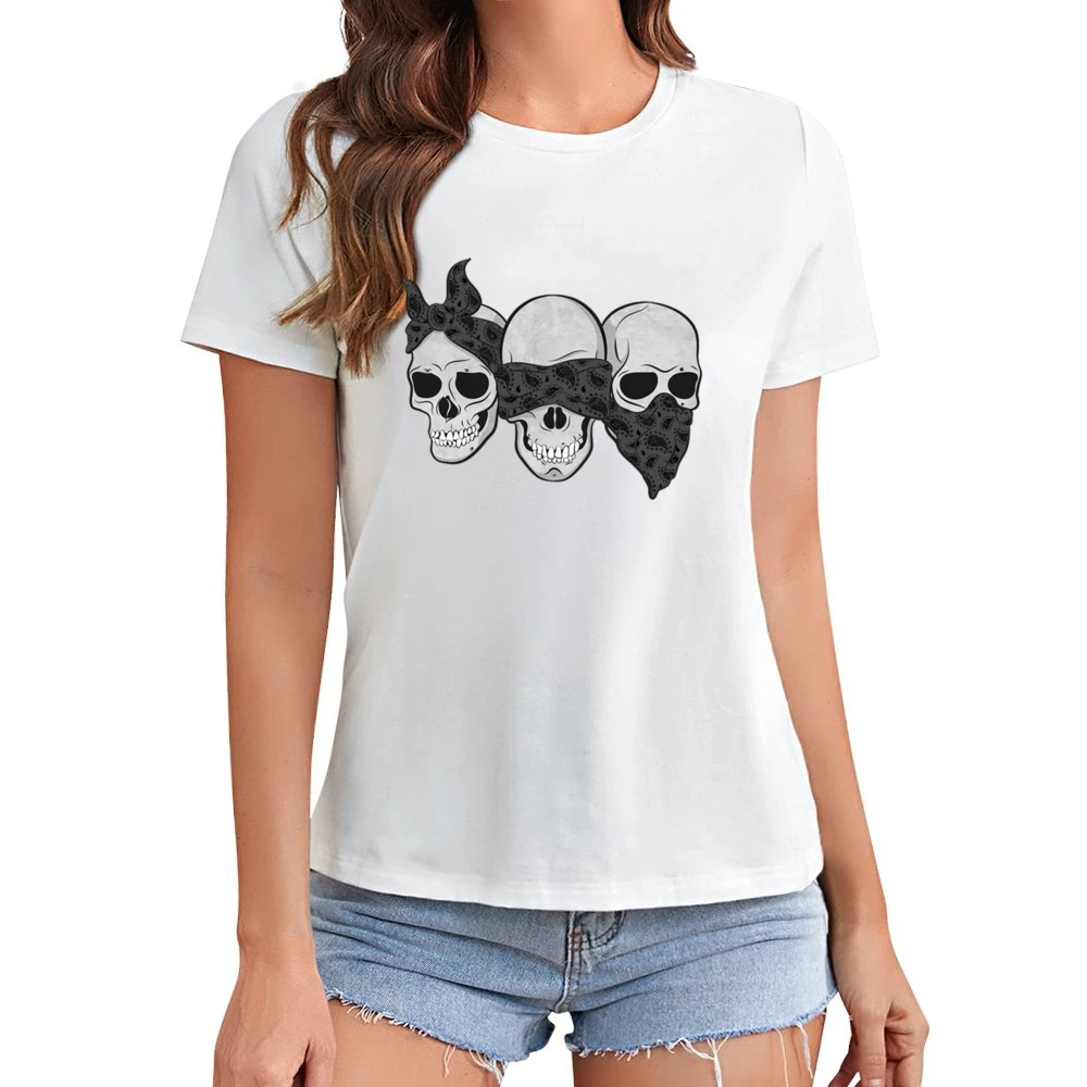 Three Skulls Hear No Evil Fun Graphic Tee Shirt Asian Size Women Ladies T-shirt
