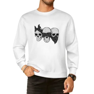 Three Skulls Hear No Evil Fun Graphic Tee Shirt European Size Pullover Sweater