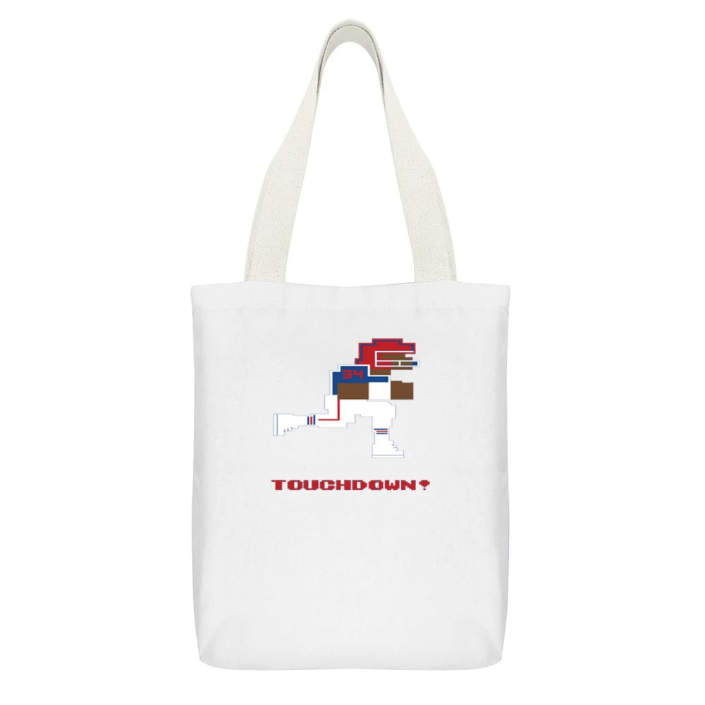 Thurman Thomas 8 Bit Tecmo Bowl Buffalo Retro Football White Canvas Tote Shopping Bag With Interior Pocket