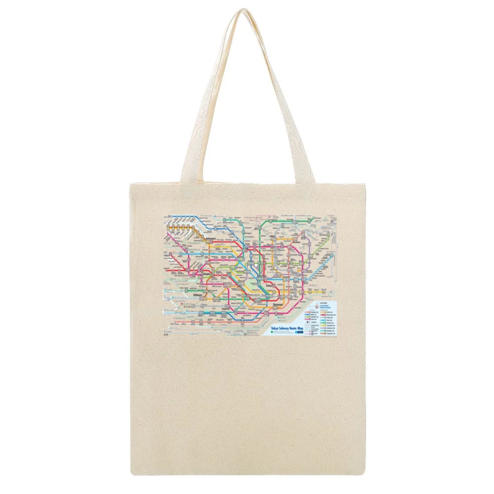 Tokyo Subway Map Beige Canvas Tote Shopping Bag