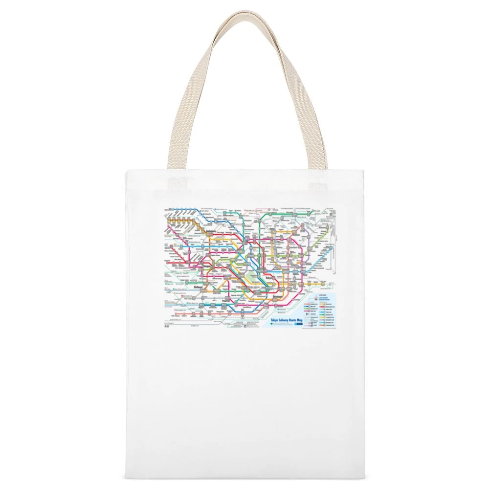 Tokyo Subway Map White Canvas Tote Shopping Bag