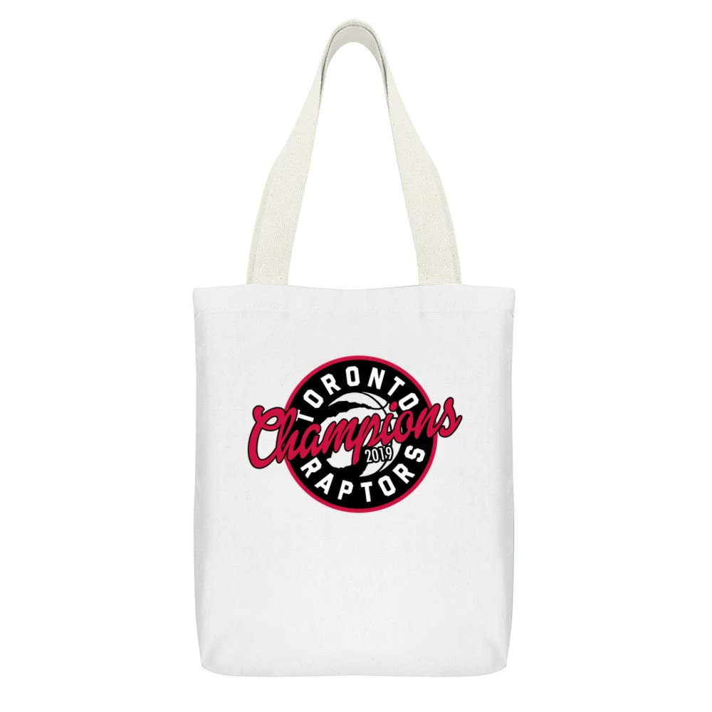 Toronto 2019 Champions Nba Finals Graphic Basketball Fan White Canvas Tote Shopping Bag With Interior Pocket