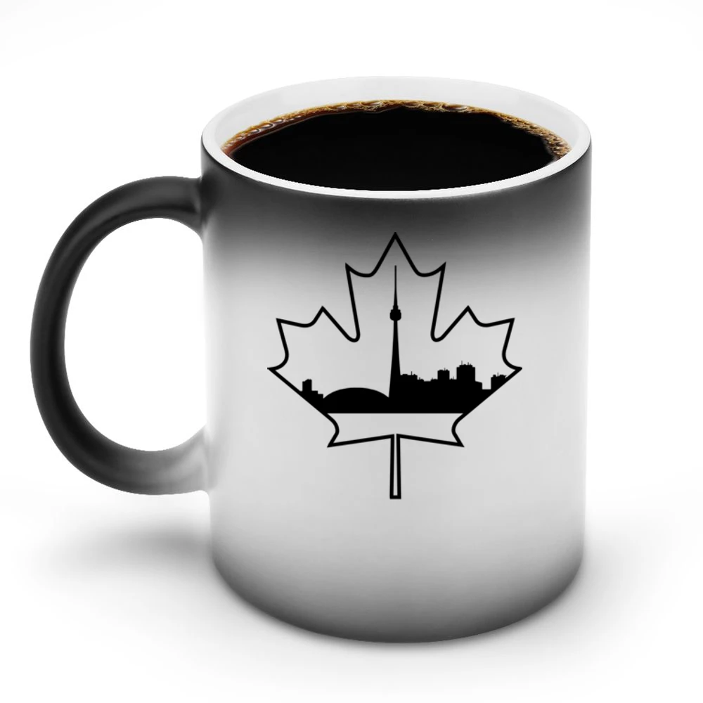 Toronto Skyline Silhouette In A Maple Leaf Canada Discoloration Mug