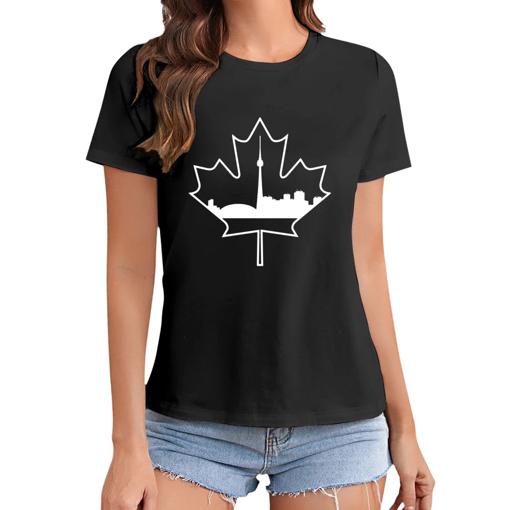 Toronto Skyline Silhouette In Maple Leaf Canadian Asian Size Women Ladies T-shirt