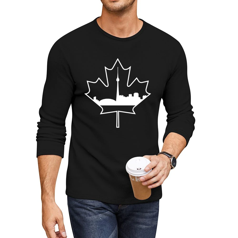 Toronto Skyline Silhouette In Maple Leaf Canadian Men CrewNeck Long Sleeve T-Shirt