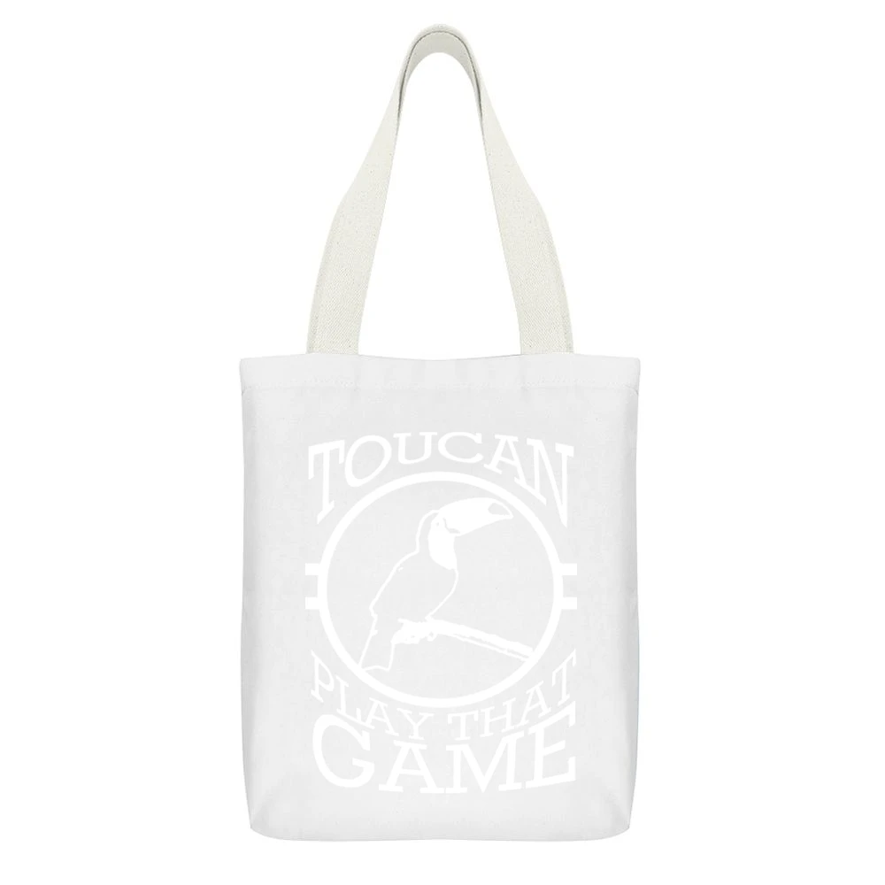 Toucan Two Can Play That Game Funny Pun Graphic Tee Shirt White Canvas Tote Shopping Bag With Interior Pocket