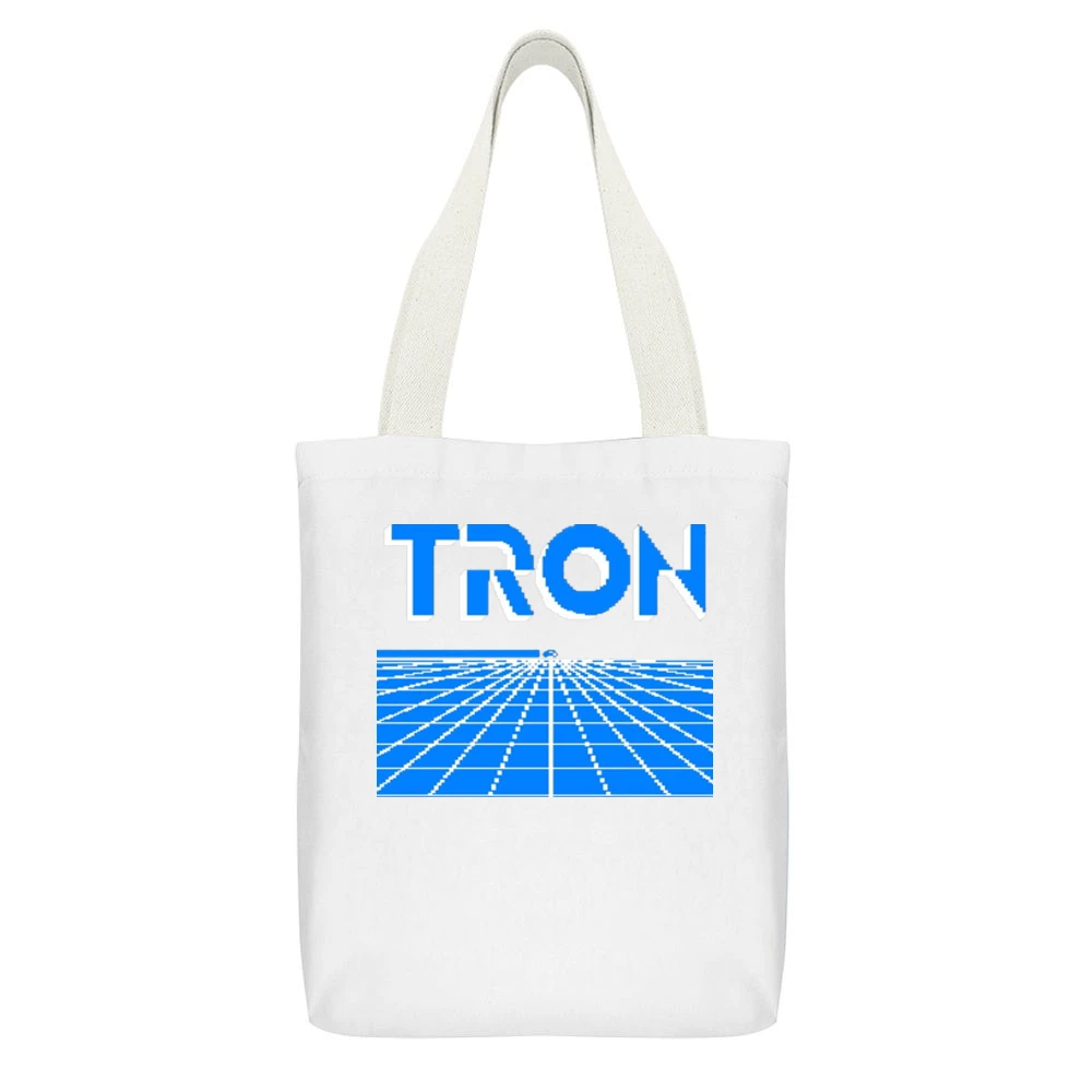 Tron Video Game Retro 80s White Canvas Tote Shopping Bag With Interior Pocket