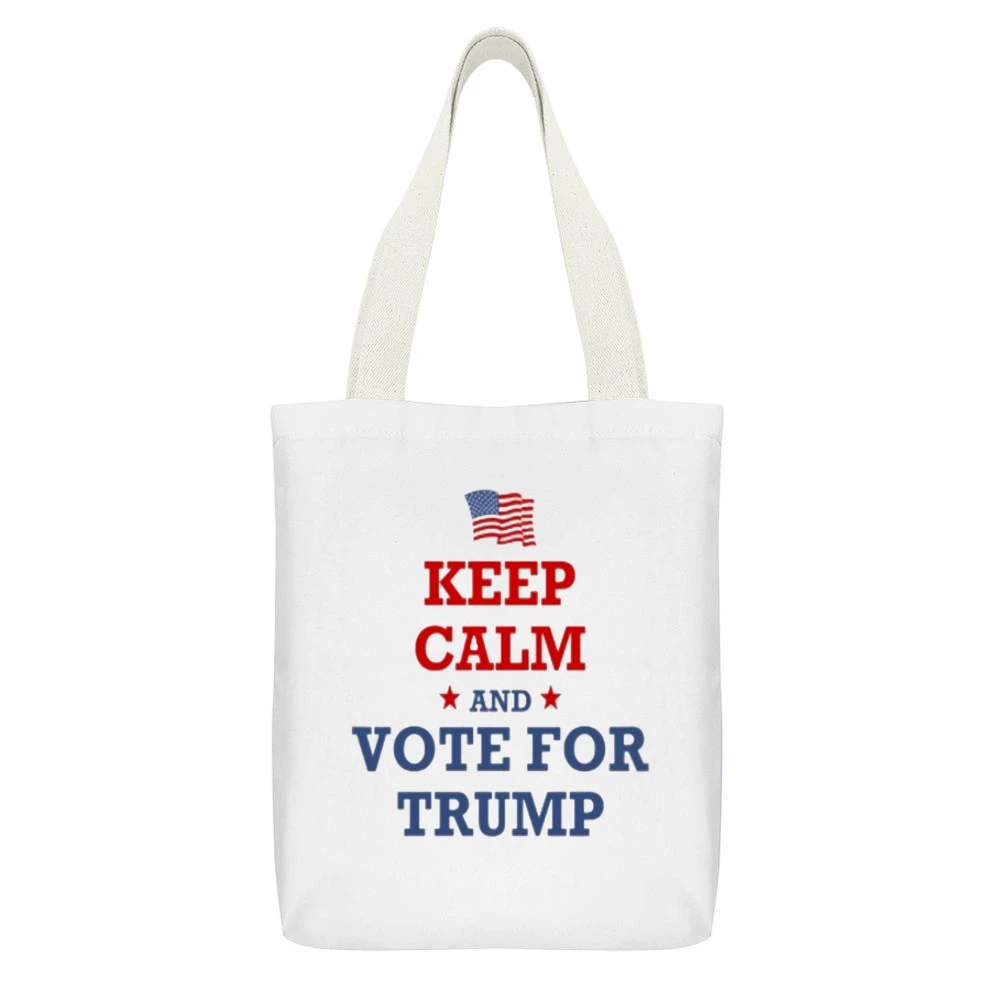 Trump Keep Calm Tshirt White Canvas Tote Shopping Bag With Interior Pocket