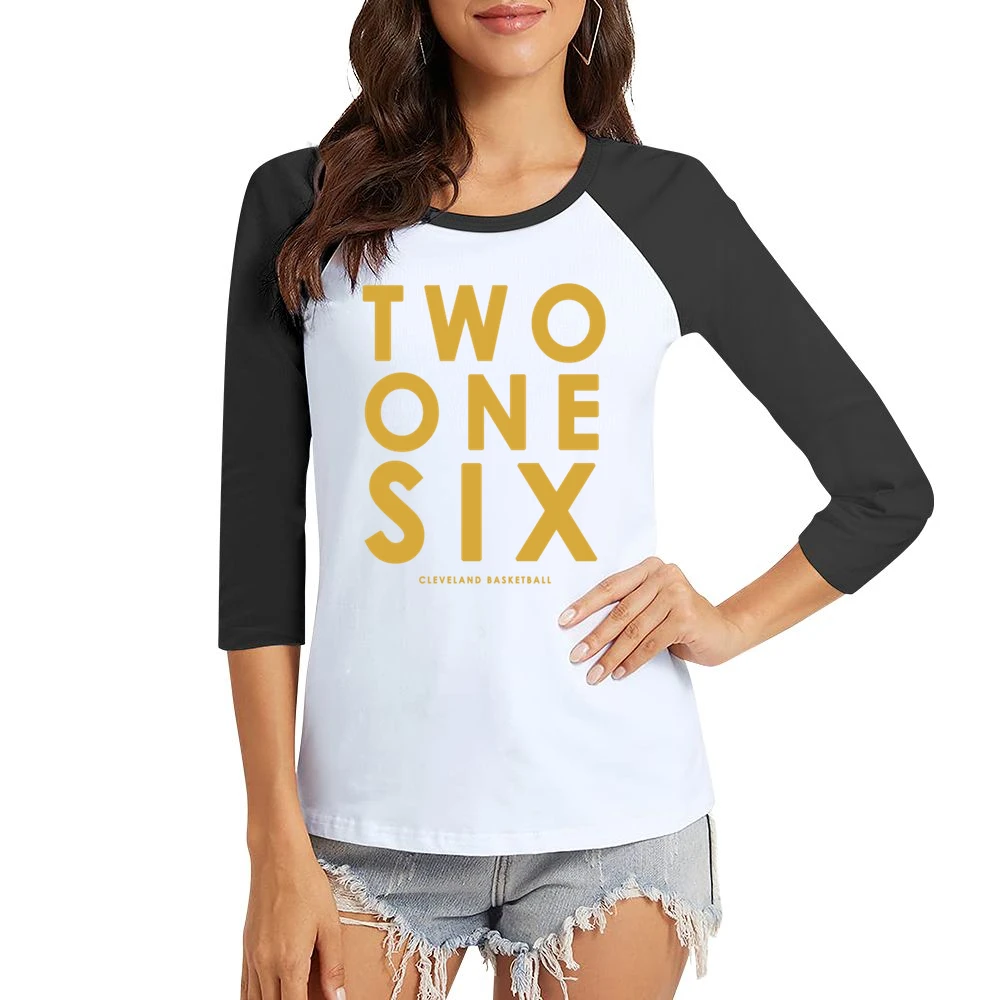 Two One Six Cleveland Basketball Area Code Popular Graphic Fan Women Ladies 3-4 Sleeve T-Shirt