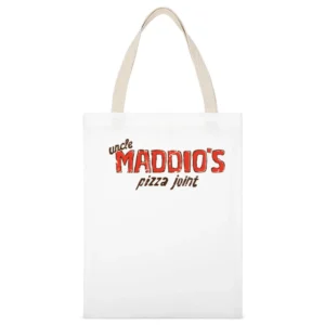 Uncle Maddios Pizza Joint Fast Food Restaurant Distressed Look White Canvas Tote Shopping Bag