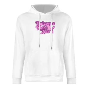 Unicorns Kick Ass Funny Cool Retro European Size Men Hoodie