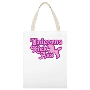 Unicorns Kick Ass Funny Cool Retro White Canvas Tote Shopping Bag