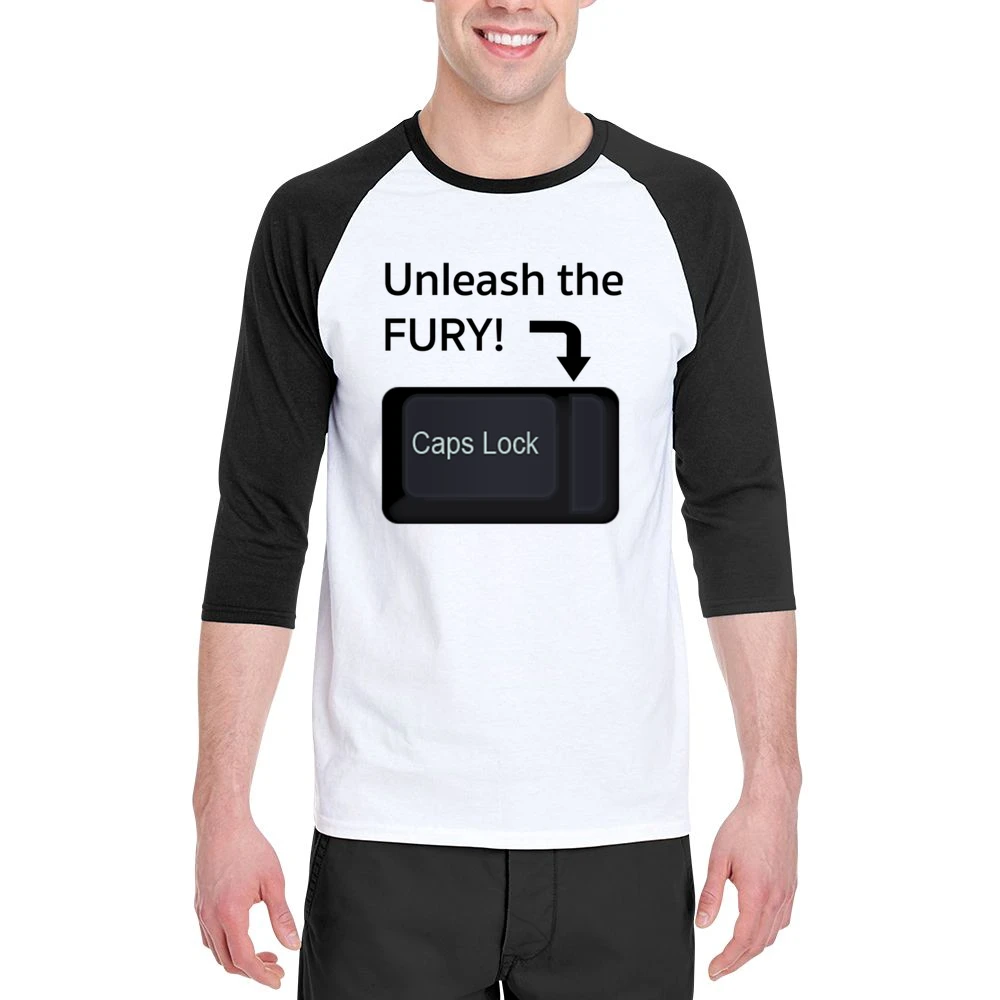 Unleash The Fury Funny Caps Lock Internet Geek Nerd Trolling Men 3/4 Sleeve T-Shirt