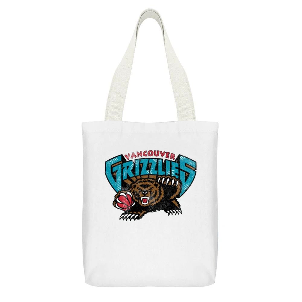 Vancouver Grizzlies Retro Vintage Sports Distressed Graphic Basketball White Canvas Tote Shopping Bag With Interior Pocket