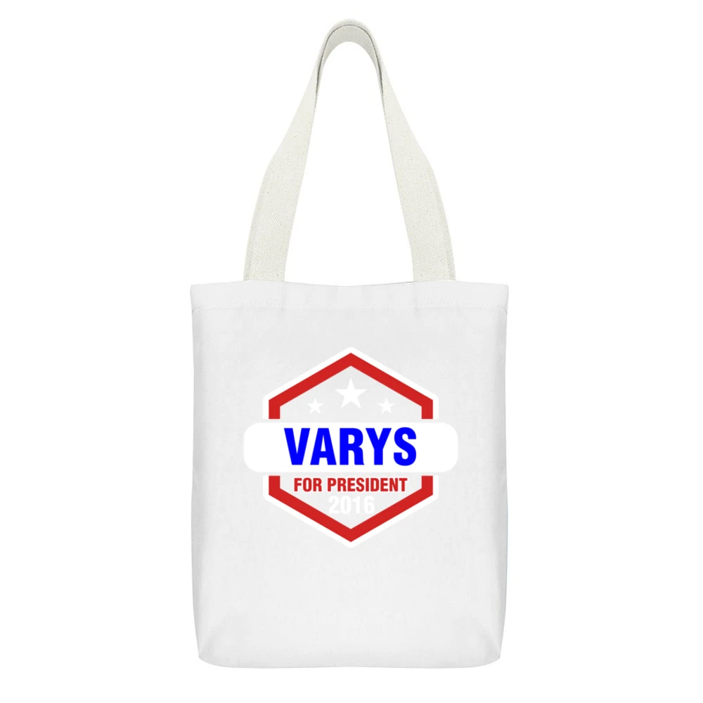 Varys For President 2016 Game of Thrones TV Show White Canvas Tote Shopping Bag With Interior Pocket