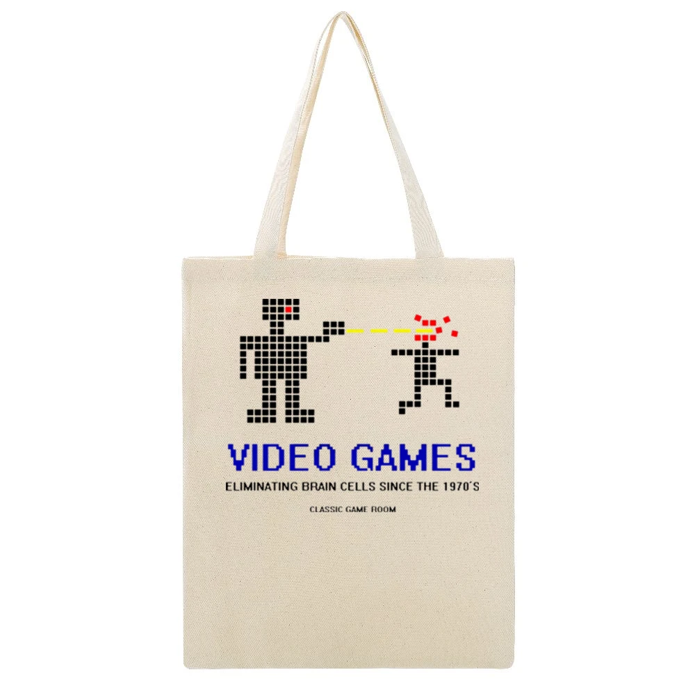 Video Games Eliminate Brain Cells Retro Funny Beige Canvas Tote Shopping Bag