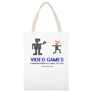Video Games Eliminate Brain Cells Retro Funny White Canvas Tote Shopping Bag