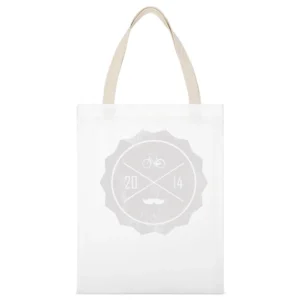 Vintage 2014 Moustache Bicycle Graphic Tee Shirt White Canvas Tote Shopping Bag