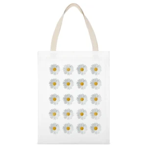 Vintage Daisy Rows Graphic Tee Shirt White Canvas Tote Shopping Bag