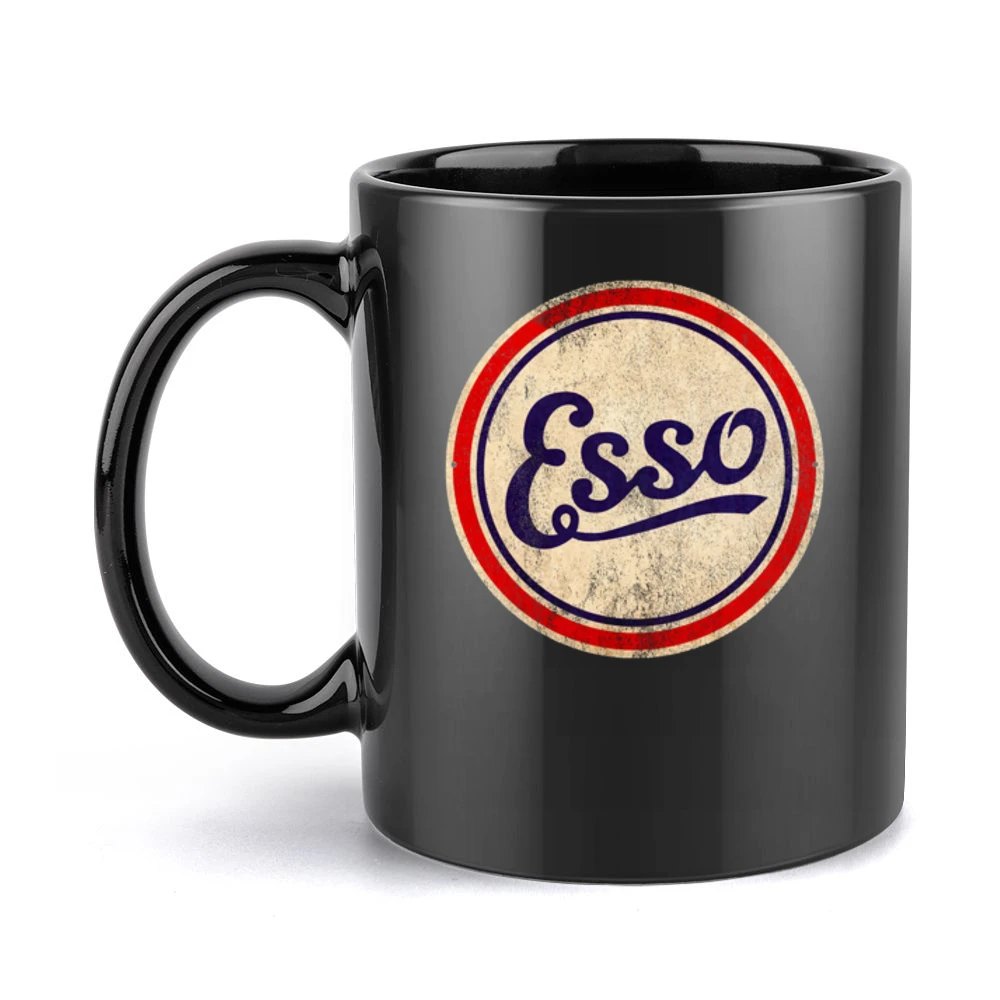 Vintage Esso Gas Petrol Sign Fun Distressed Graphic Black Mug