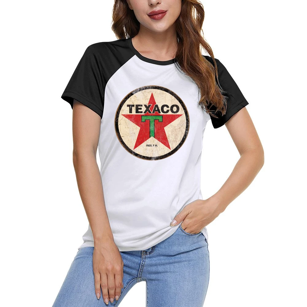 Vintage Texaco Gas Petrol Distressed Graphic Car Lover Women Ladies Short Sleeve T-Shirt