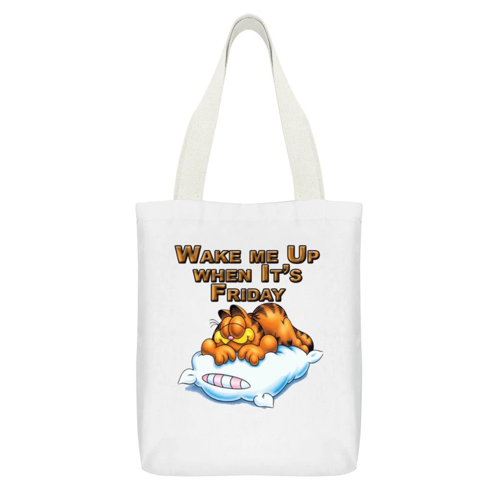 Wake Me Up When It’s Friday Garfield Cartoon Canvas Tote Bag