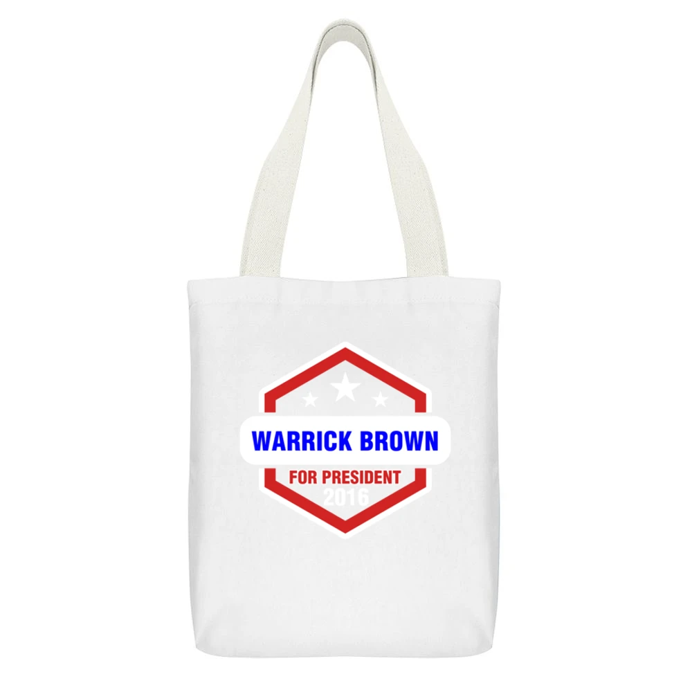 Warrick Brown For President 2016 CSI TV Show White Canvas Tote Shopping Bag With Interior Pocket