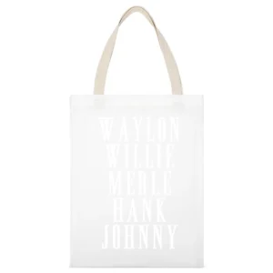 Waylon Willie Merle Hank Johnny Country Music Legends Graphic White Canvas Tote Shopping Bag
