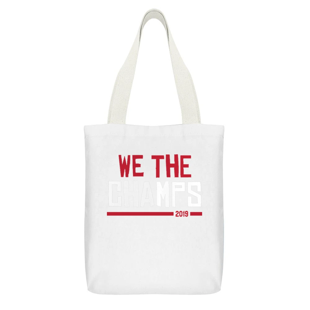 We The Champs 2019 Basketball Nba Finals Toronto Raps Fan Graphic T Sh White Canvas Tote Shopping Bag With Interior Pocket