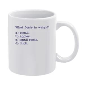 What Floats in water ? bread apples small rocksduck White Mug