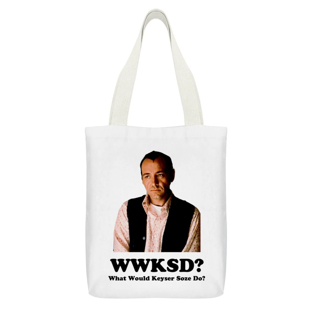 What Would Keyser Soze Do Unusual Suspects Movie White Canvas Tote Shopping Bag With Interior Pocket